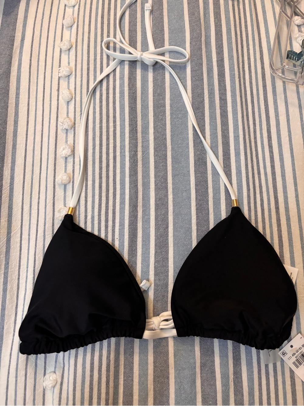 Abercrombie & Fitch Black Bikini Triangle Top with White Straps